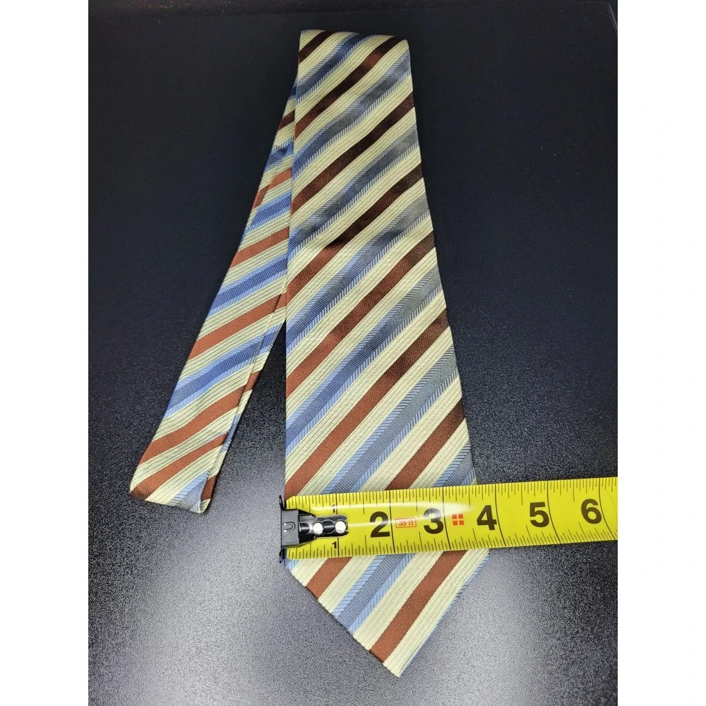 Ermenegildo Zegna Men's Necktie Brown Blue Striped Silk 3.75x58 Excellent